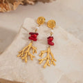 Boucles d’oreilles Corail Acier inoxydable Gold et Rouge