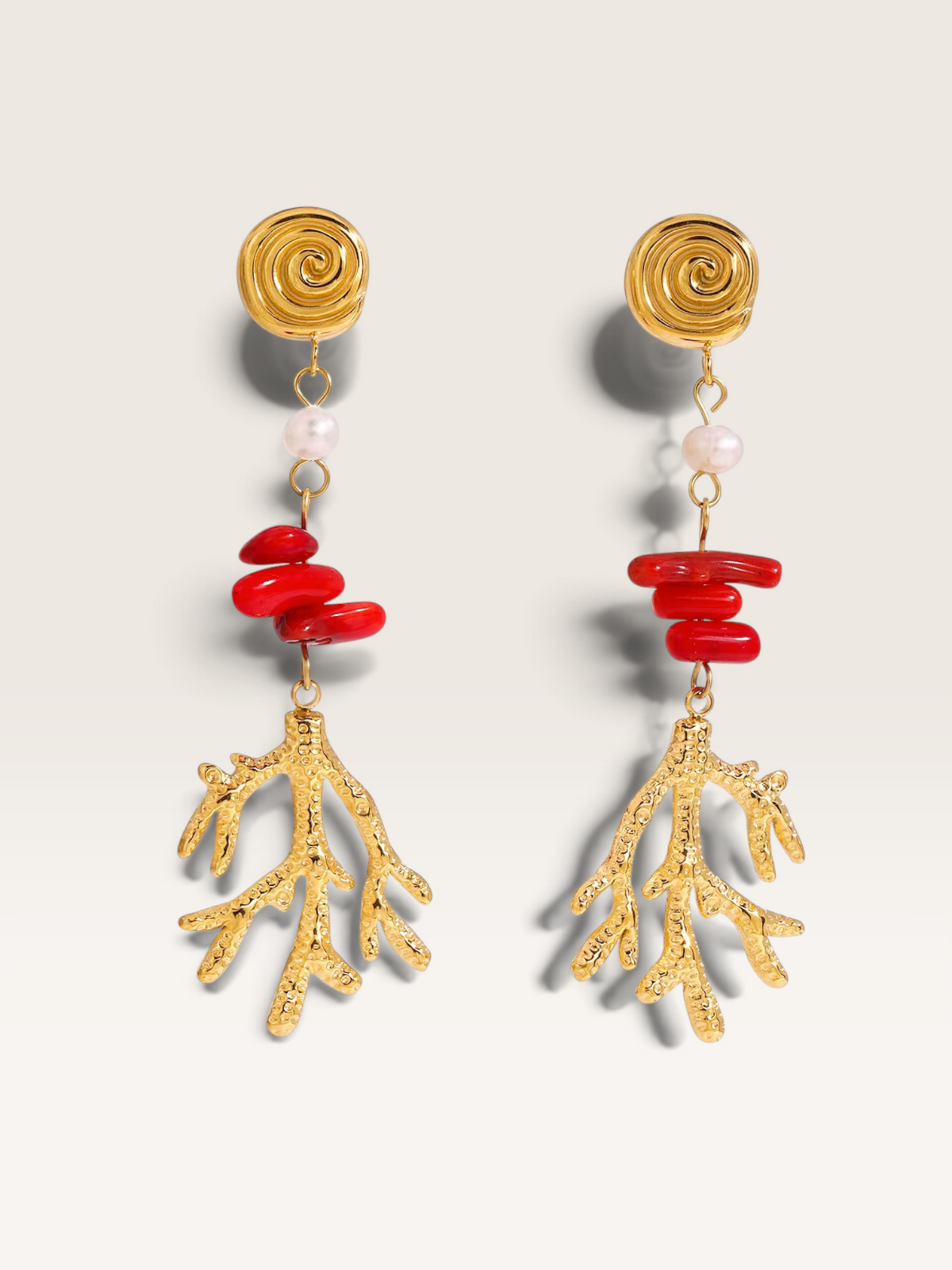 Boucles d’oreilles Corail Acier inoxydable Gold et Rouge