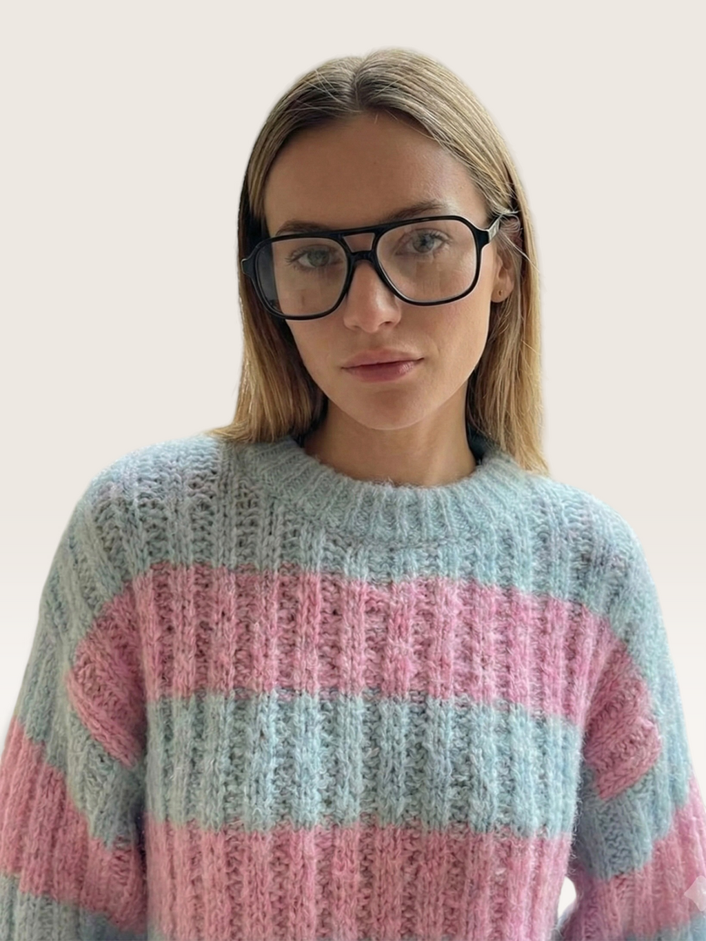31939 Pull Mohair Laine Rayures Col Rond