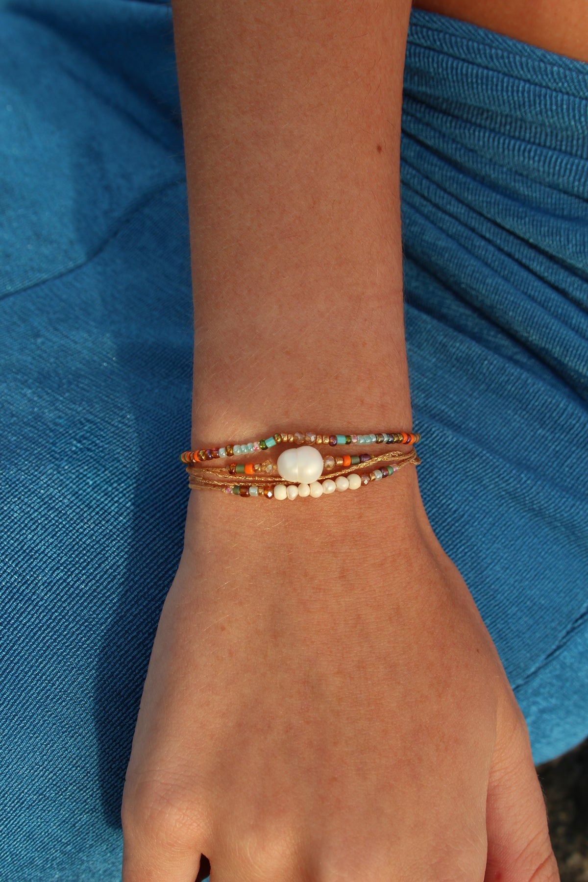 BRACELET TRIO PERLE RONDE DE RIVIERE
