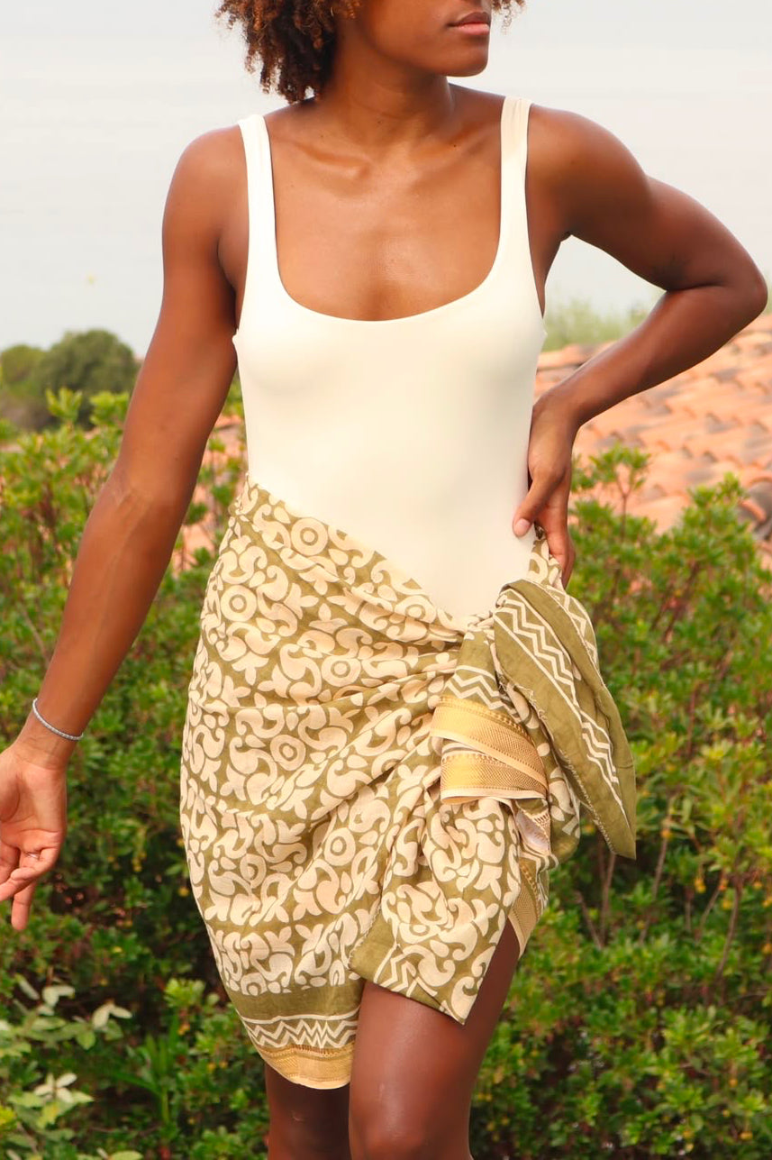 SARONG PAREO SABLE BLANC