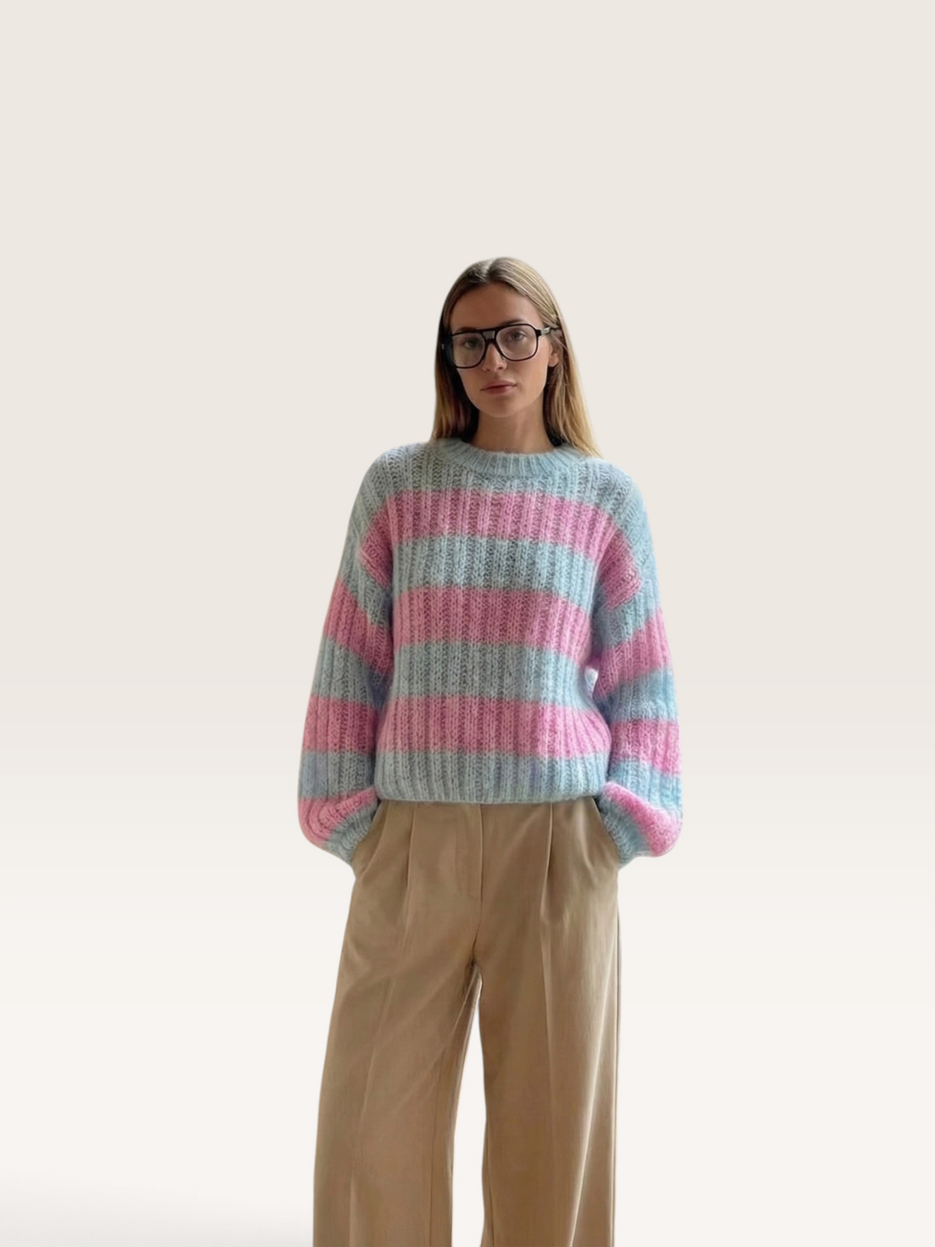 31939 Pull Mohair Laine Rayures Col Rond