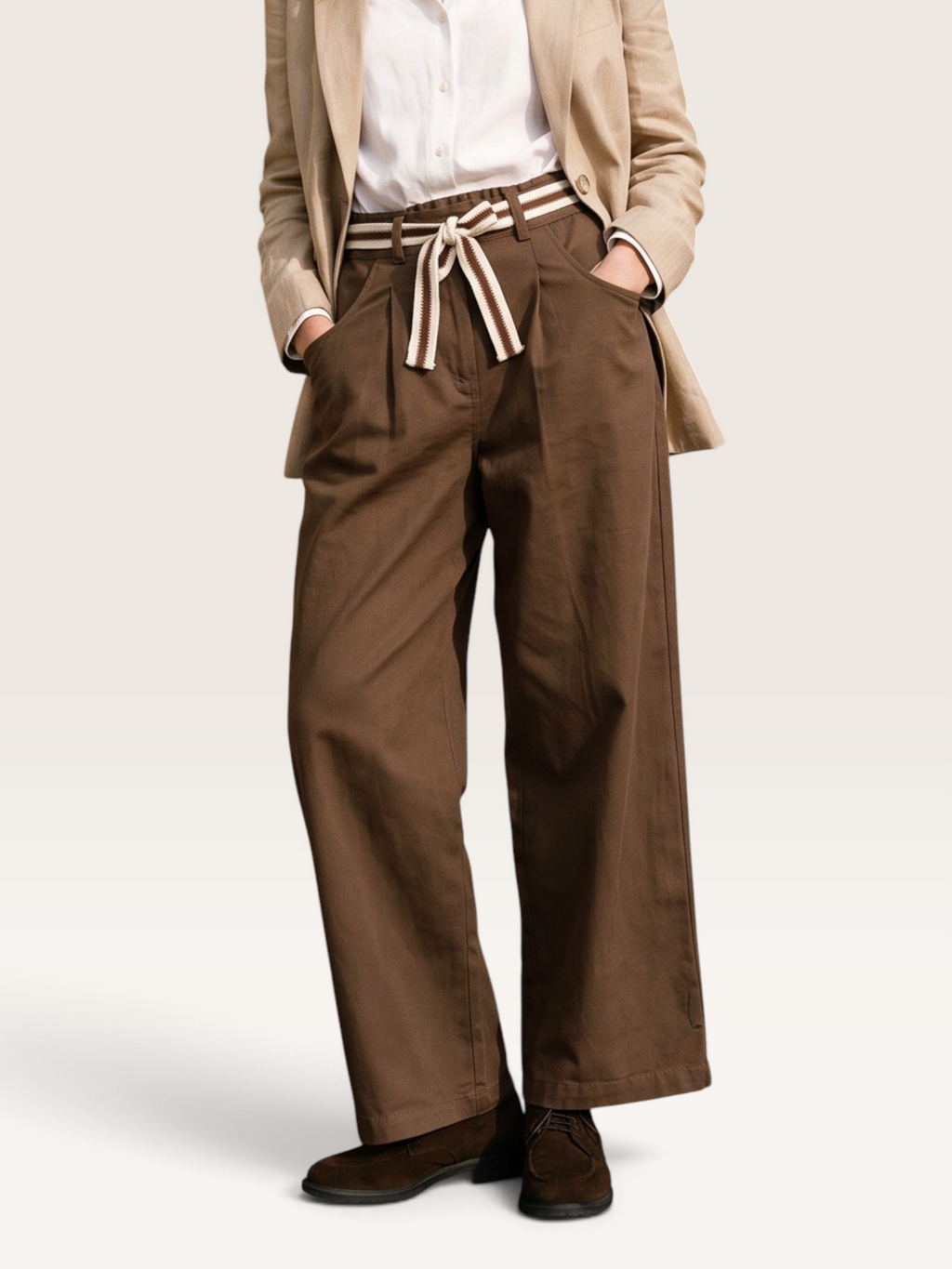 K08034 Pantalon Large Ceinture Int 100% Coton