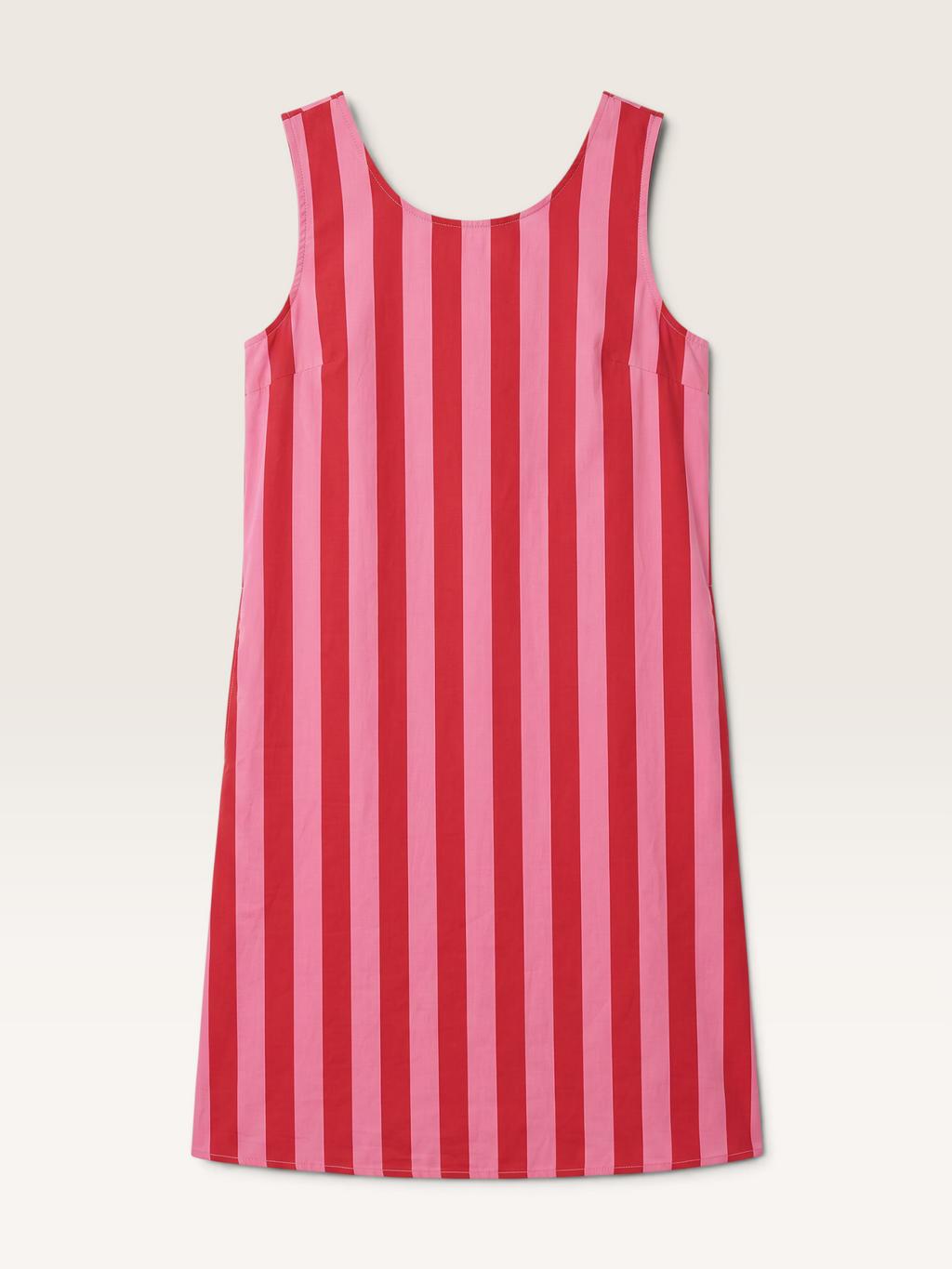 PR2665-1 Kurzes gestreiftes ärmelloses Baumwollkleid Pepouz mit Rundhalsausschnitt und Taschen