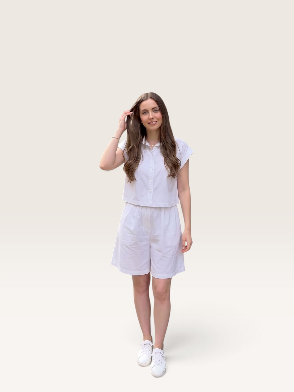Ensemble Sable_blanc_collection composé d'un short oversize et d'un haut assorti en popeline de coton blanc
