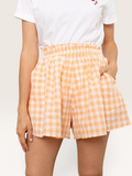 Short Sable_blanc_collection ZP893 à carreaux vichy orange et blanc avec taille élastique froncée et poches